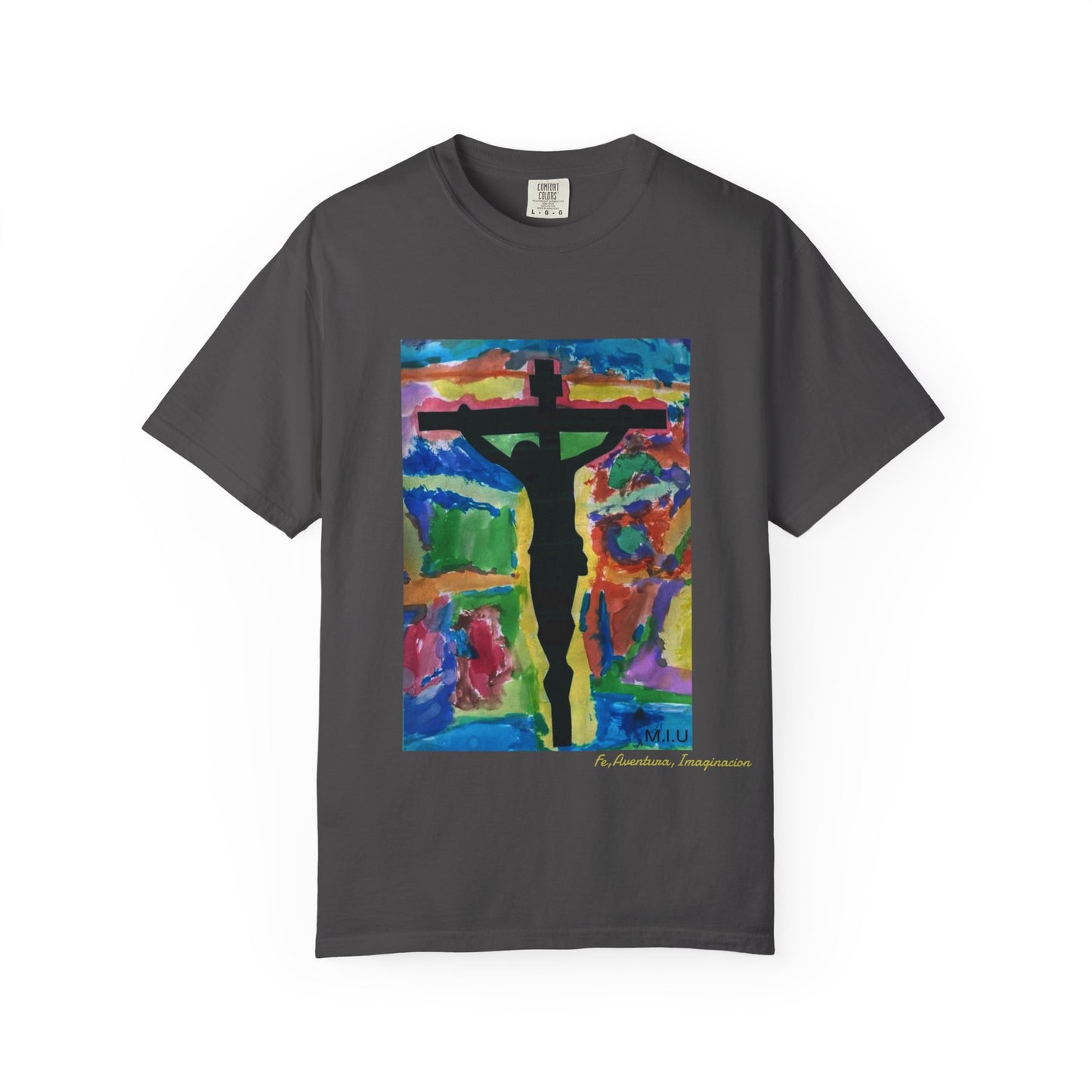 M.I.U Faith Tee — Watercolor Crucifix Art by Matías