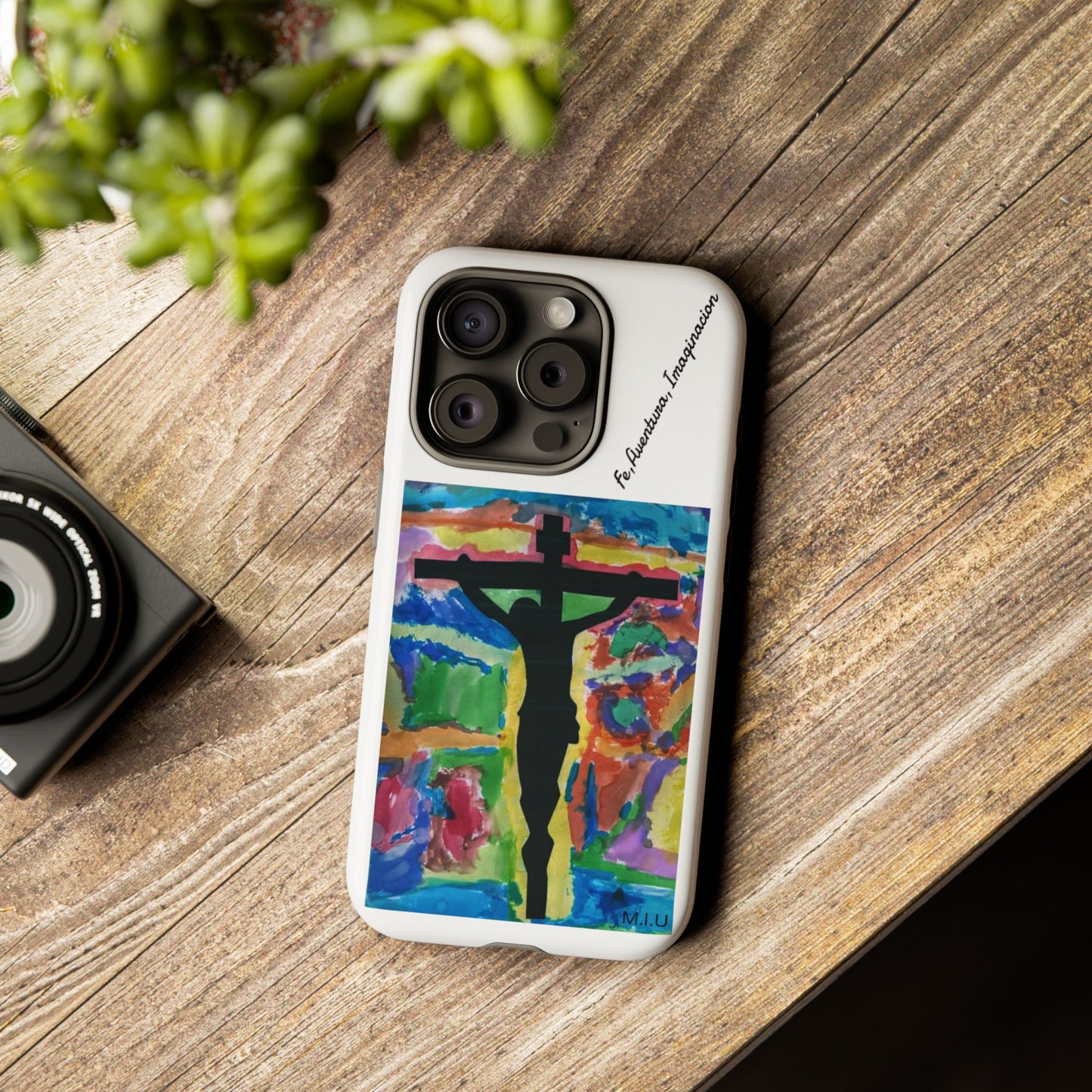 M.I.U Faith Tough Case iPhone 15 — Crucifix Watercolor Art by Matías