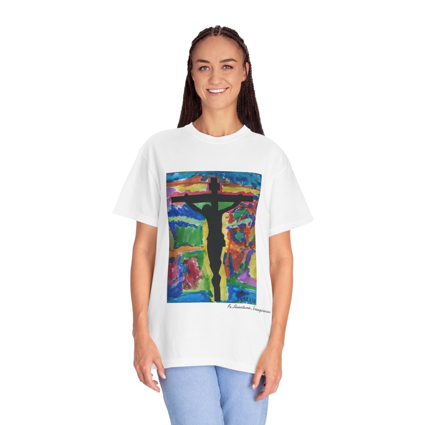 M.I.U Faith Tee — Watercolor Crucifix Art by Matías