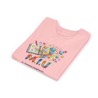 Camiseta Unisex Niños M.I.U — Logo Libro & Universo | Fe, Aventura, Imaginación