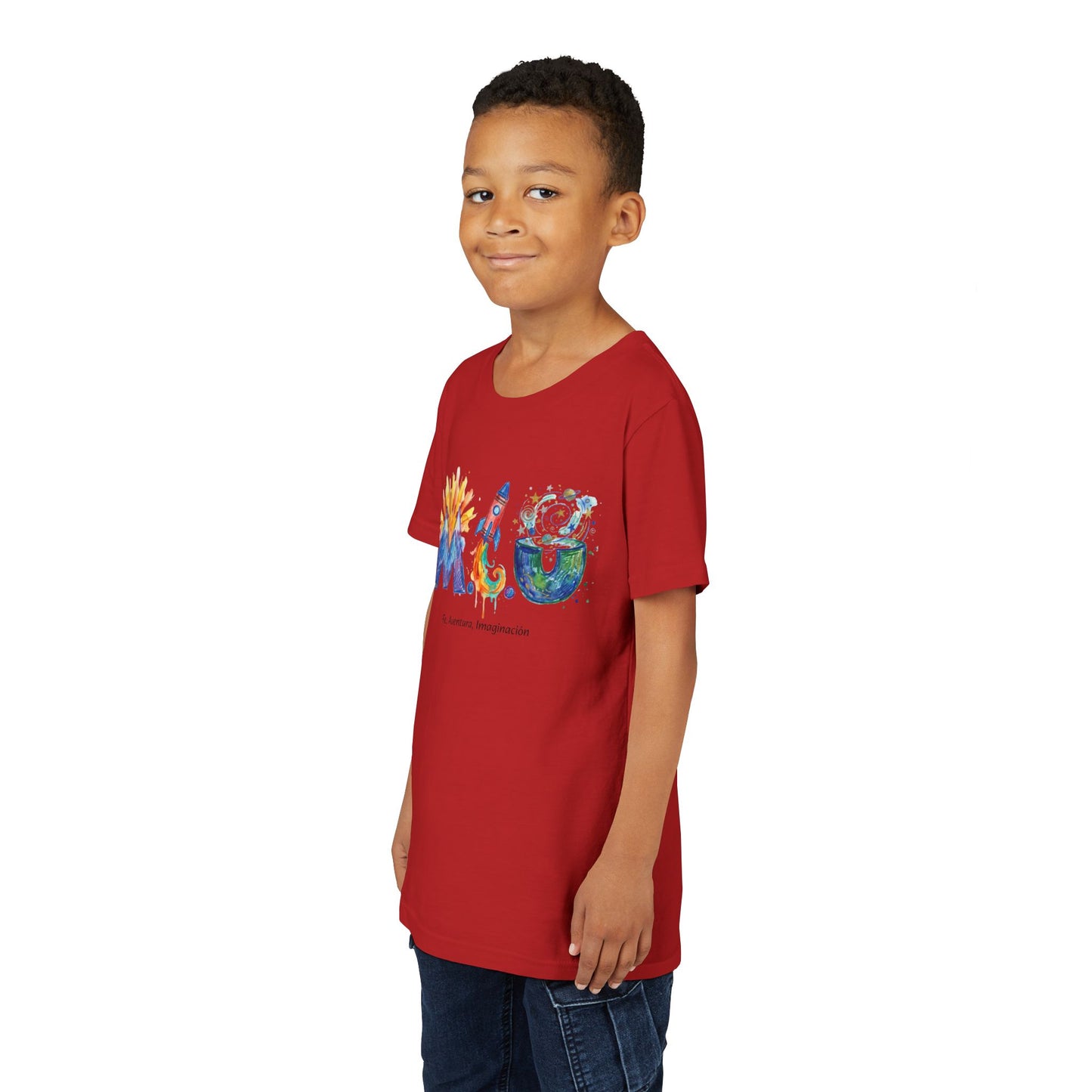 Camiseta Unisex Niños M.I.U — Logo Cohete & Volcán | Fe, Aventura, Imaginación