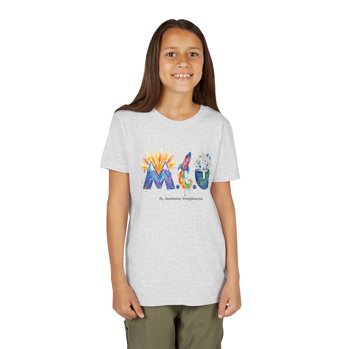 Camiseta Unisex Niños M.I.U — Logo Cohete & Volcán | Fe, Aventura, Imaginación