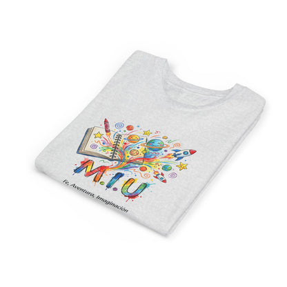 Camiseta Unisex Niños M.I.U — Logo Libro & Universo | Fe, Aventura, Imaginación