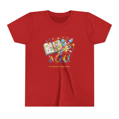 Camiseta Unisex Niños M.I.U — Logo Libro & Universo | Fe, Aventura, Imaginación