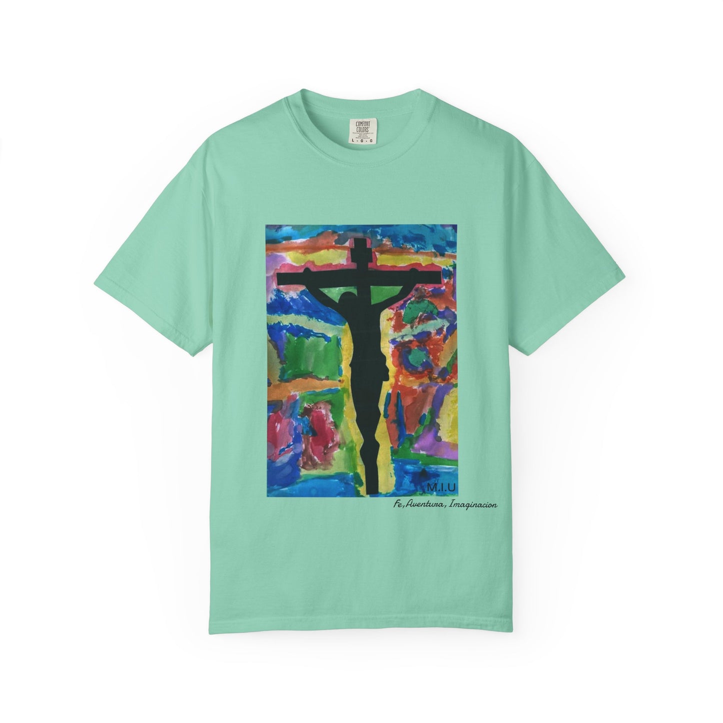 M.I.U Faith Tee — Watercolor Crucifix Art by Matías