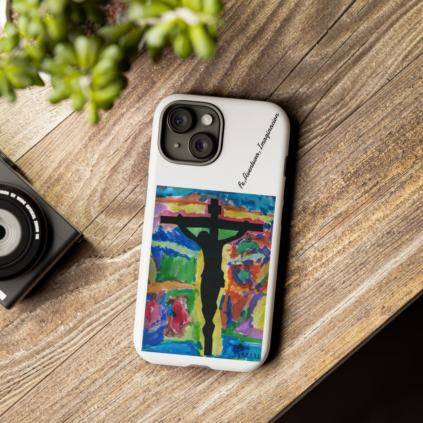 M.I.U Faith Tough Case iPhone 15 — Crucifix Watercolor Art by Matías