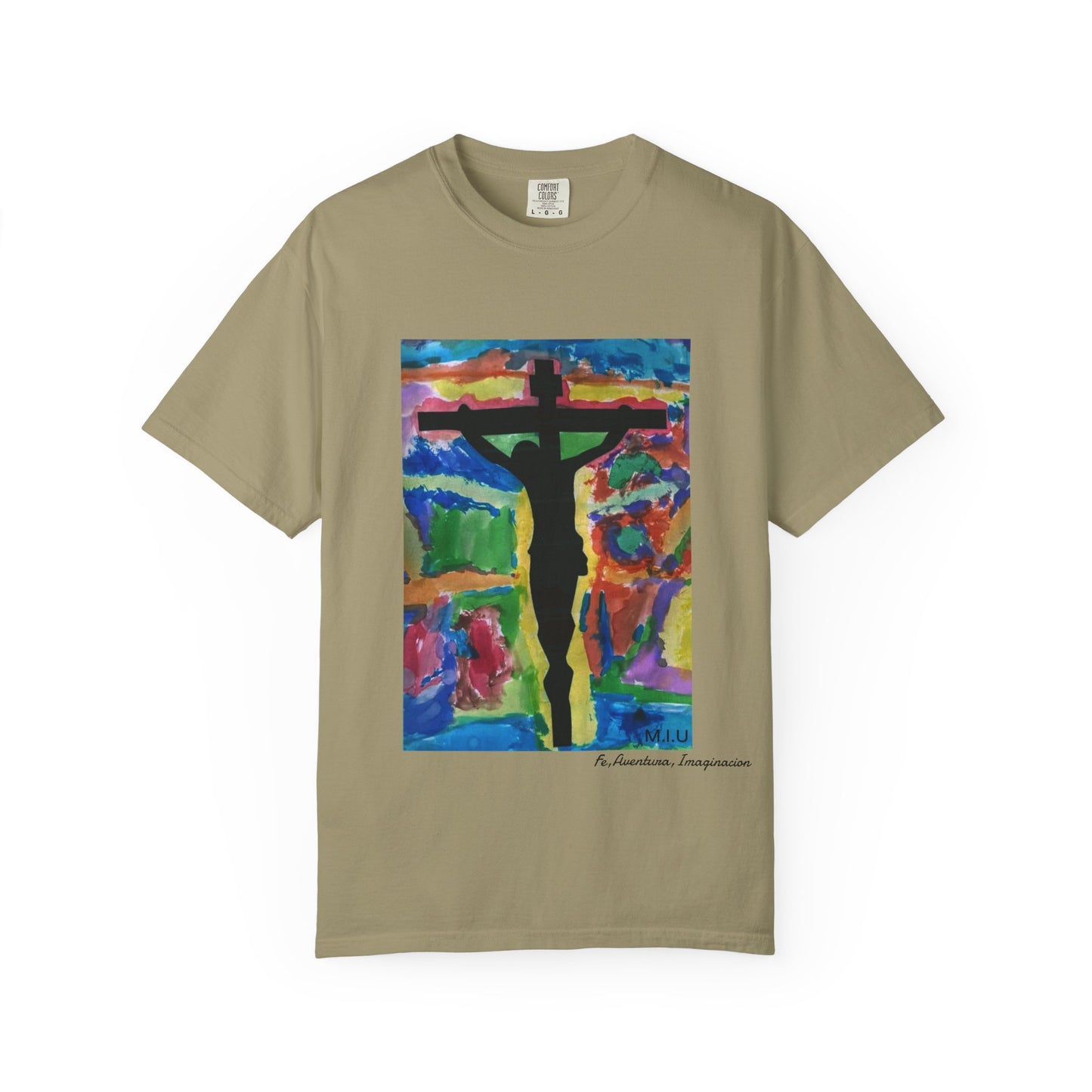 M.I.U Faith Tee — Watercolor Crucifix Art by Matías