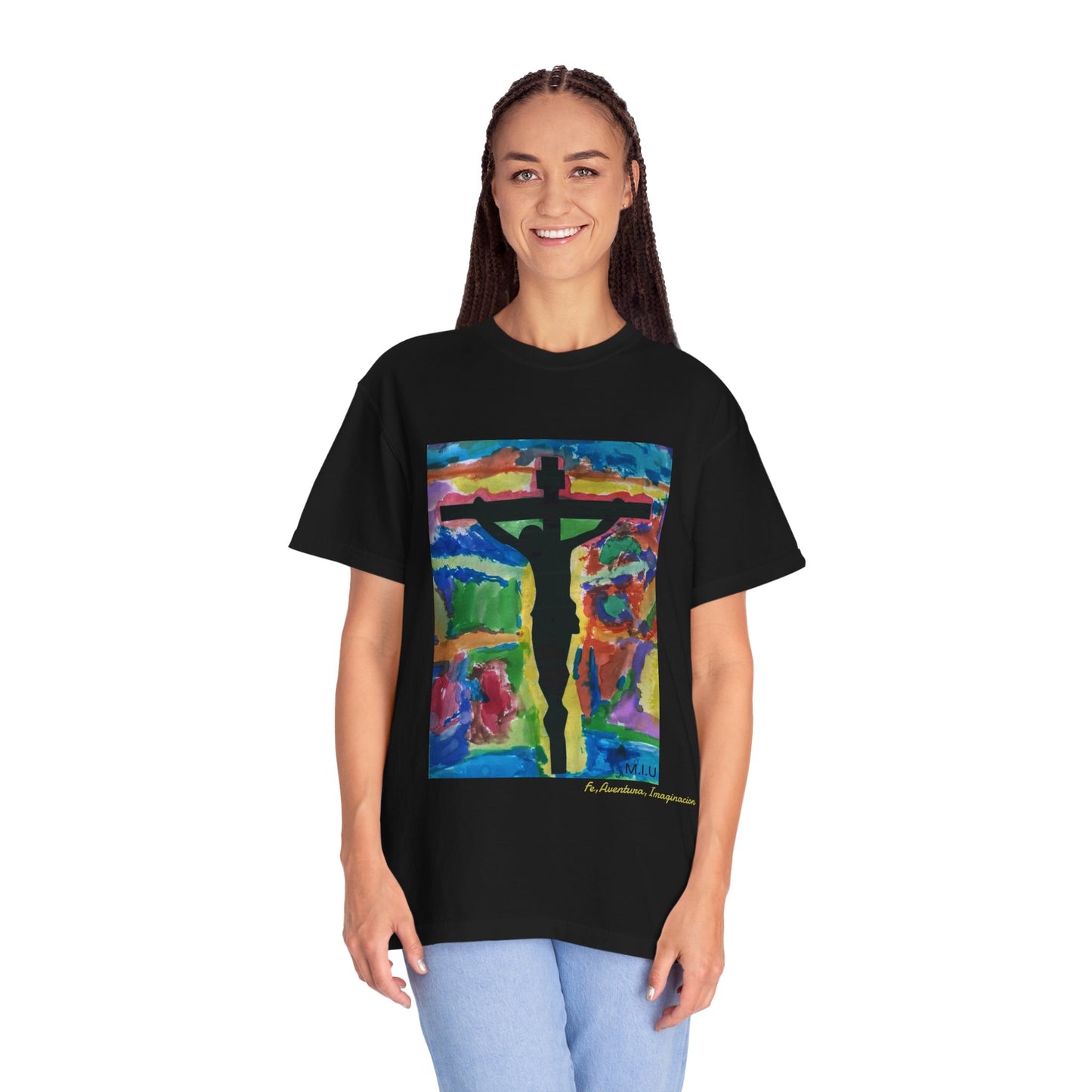M.I.U Faith Tee — Watercolor Crucifix Art by Matías