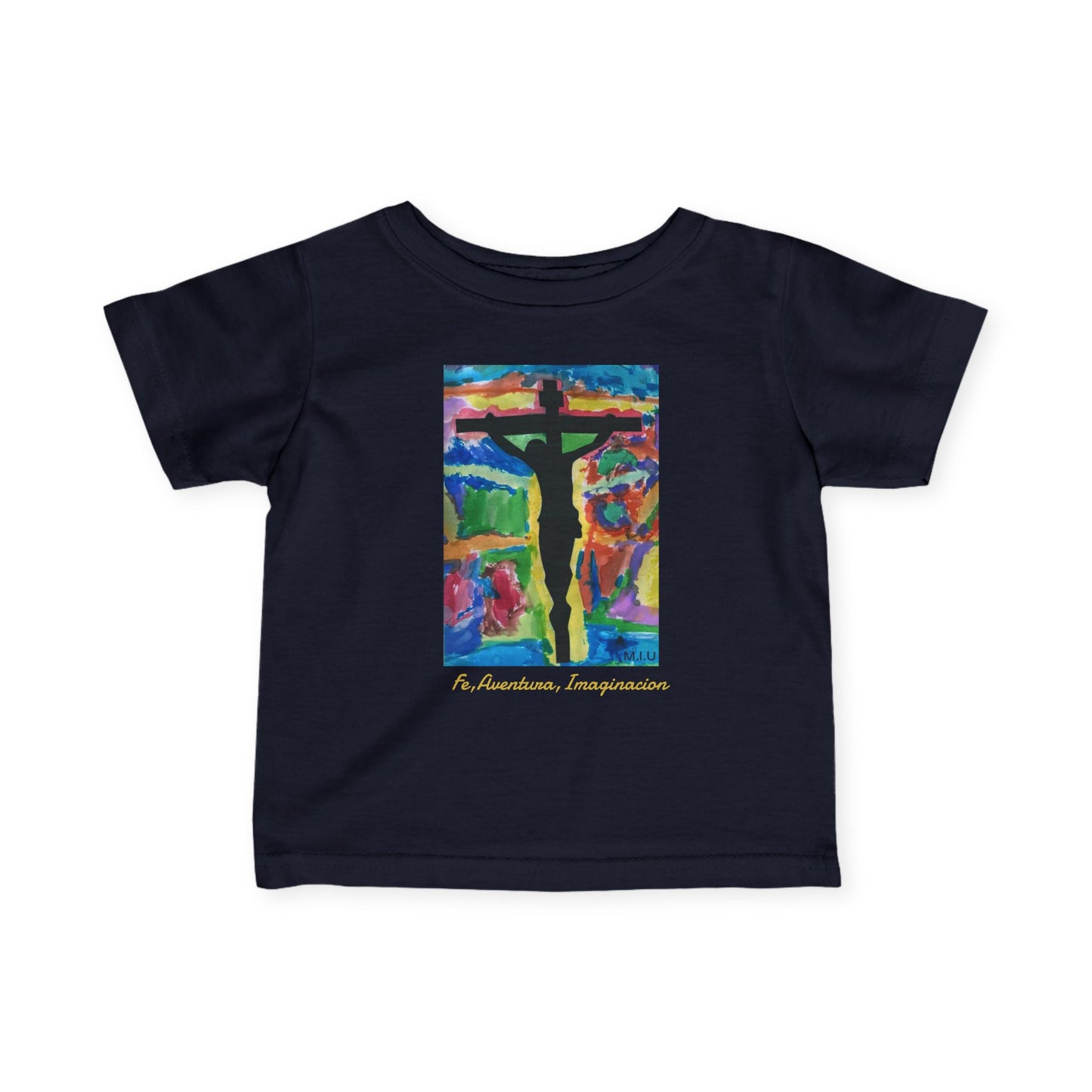 M.I.U Baby Tee — Lleva Tu Fe Puesta Crucifix Art by Matías