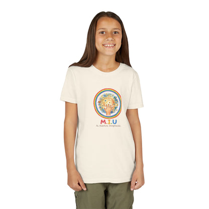 Camiseta Unisex Niños M.I.U — Logo Manito Arcoíris | Fe, Aventura, Imaginación