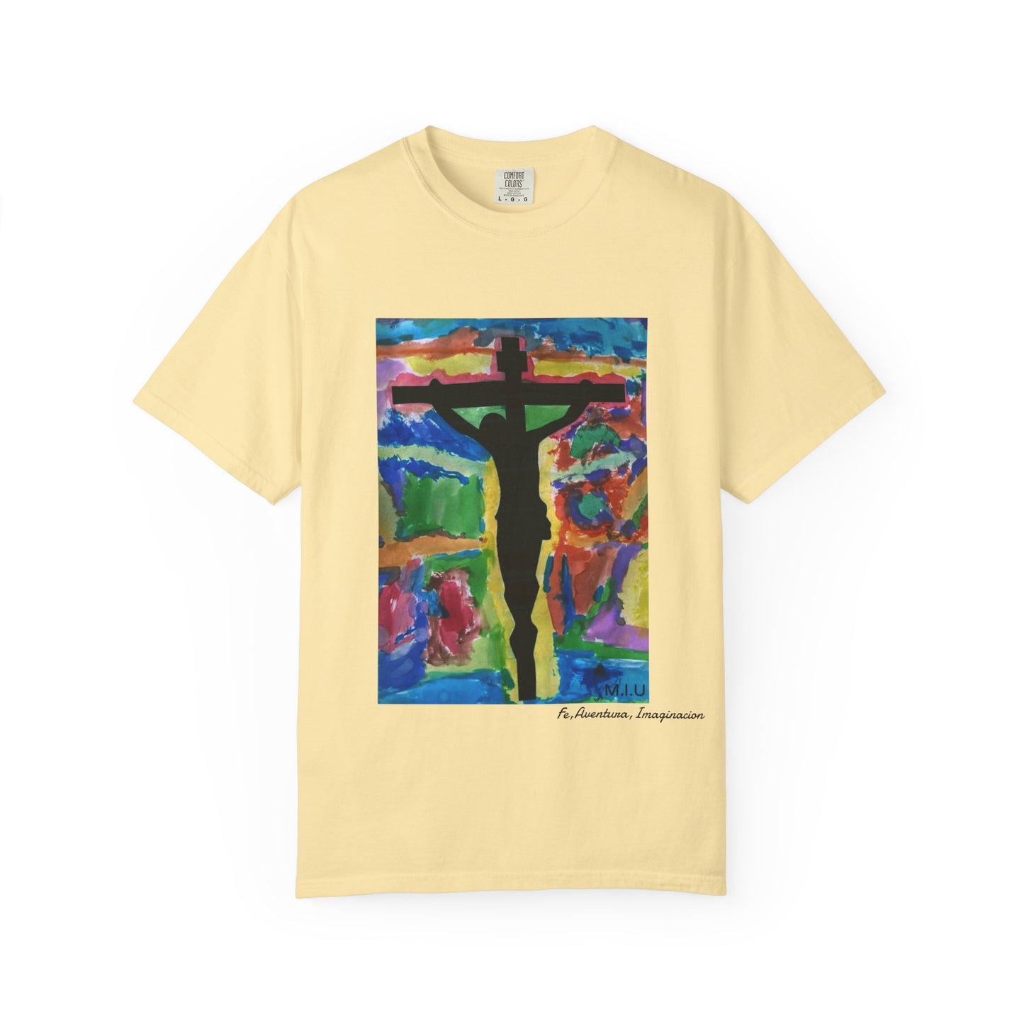 M.I.U Faith Tee — Watercolor Crucifix Art by Matías