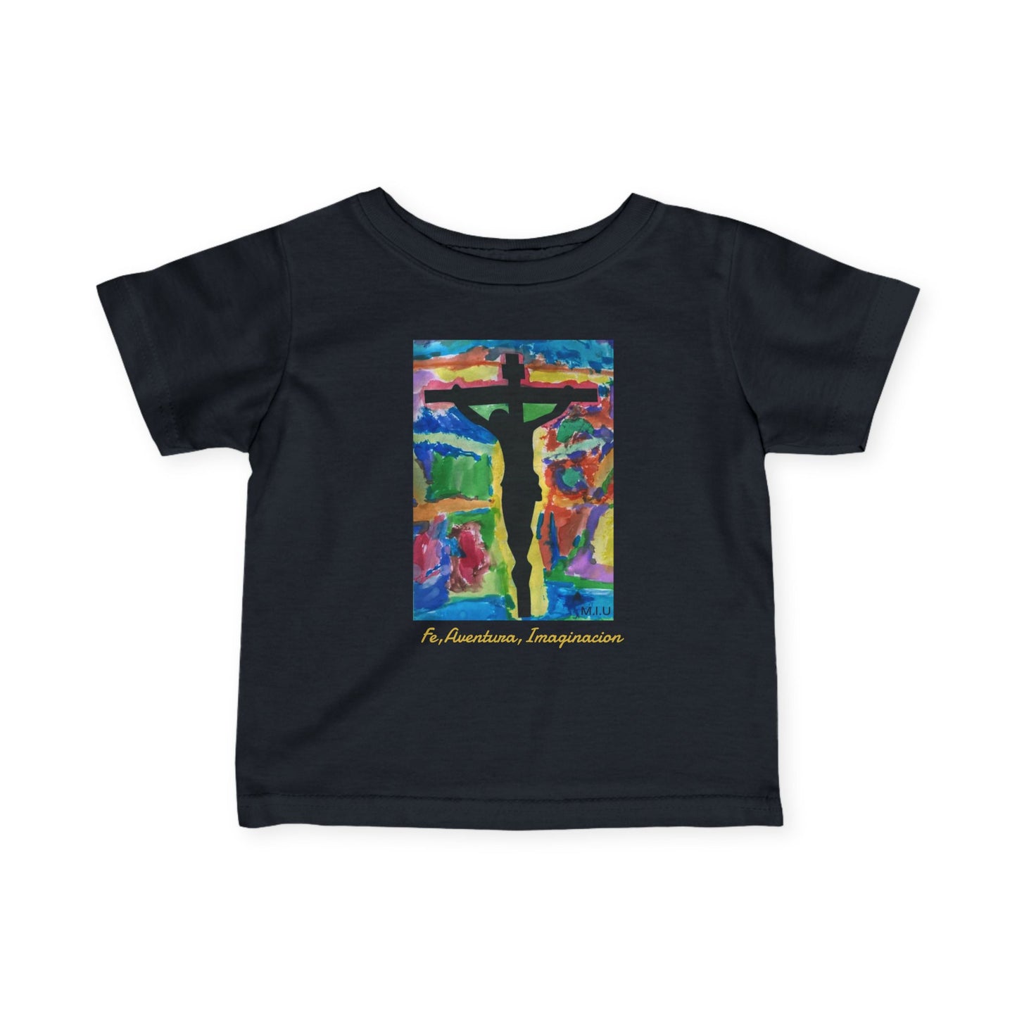 M.I.U Baby Tee — Lleva Tu Fe Puesta Crucifix Art by Matías