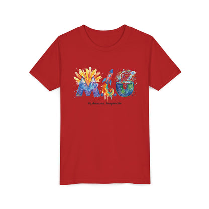 Camiseta Unisex Niños M.I.U — Logo Cohete & Volcán | Fe, Aventura, Imaginación