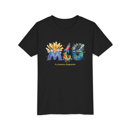 Camiseta Unisex Niños M.I.U — Logo Cohete & Volcán | Fe, Aventura, Imaginación