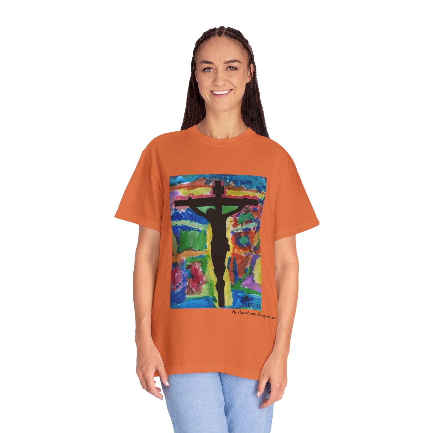 M.I.U Faith Tee — Watercolor Crucifix Art by Matías