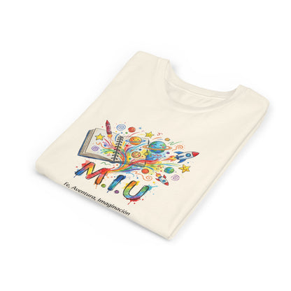 Camiseta Unisex Niños M.I.U — Logo Libro & Universo | Fe, Aventura, Imaginación