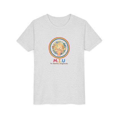 Camiseta Unisex Niños M.I.U — Logo Manito Arcoíris | Fe, Aventura, Imaginación