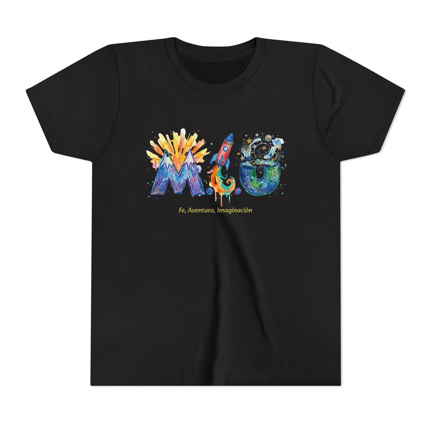 Camiseta Unisex Niños M.I.U — Logo Cohete & Volcán | Fe, Aventura, Imaginación