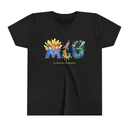 Camiseta Unisex Niños M.I.U — Logo Cohete & Volcán | Fe, Aventura, Imaginación