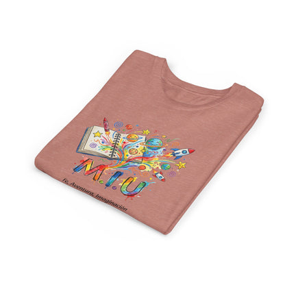 Camiseta Unisex Niños M.I.U — Logo Libro & Universo | Fe, Aventura, Imaginación
