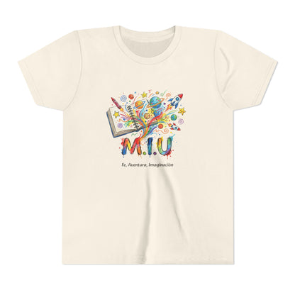 Camiseta Unisex Niños M.I.U — Logo Libro & Universo | Fe, Aventura, Imaginación