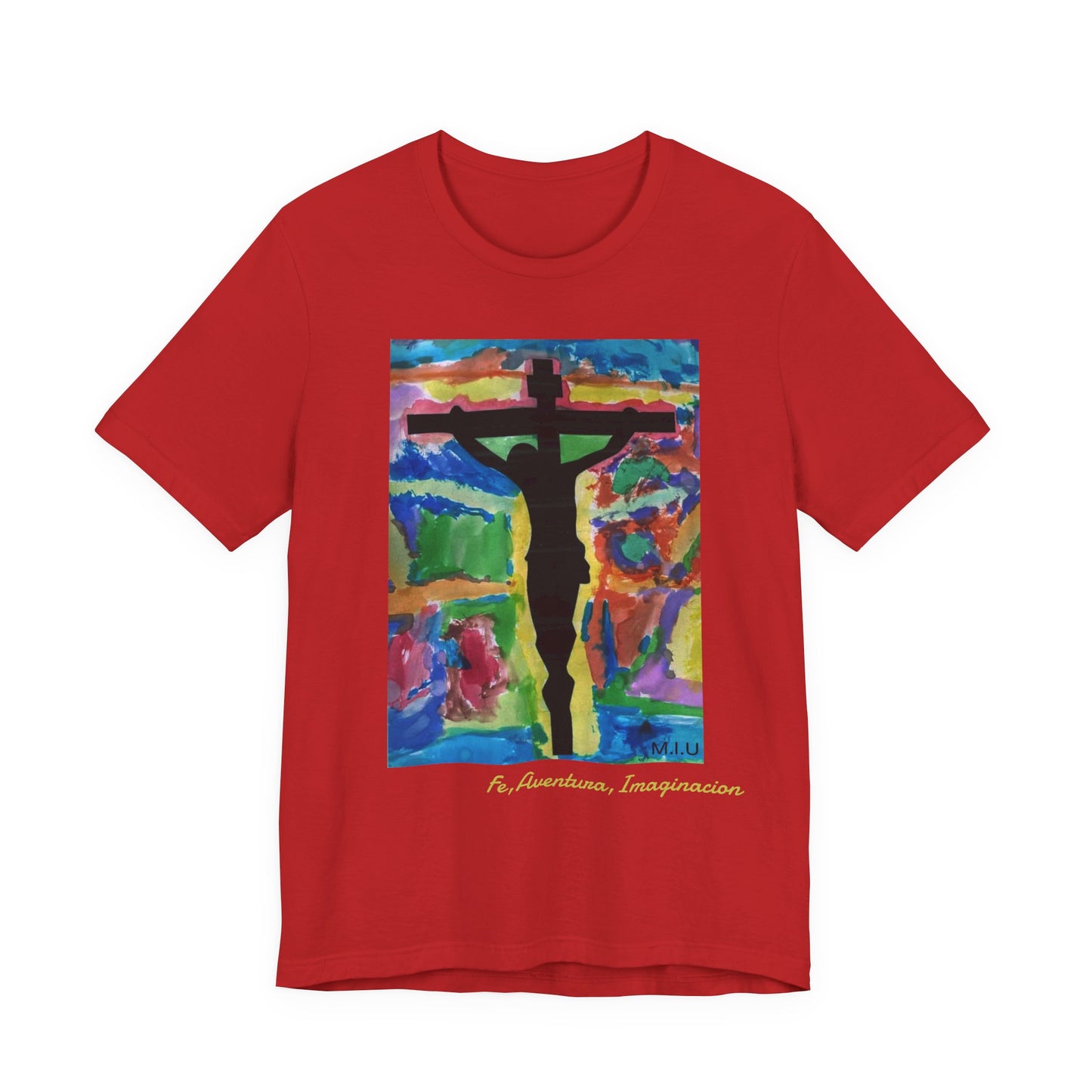 M.I.U Faith Tee — Vibrant Crucifix Watercolor Art by Matías