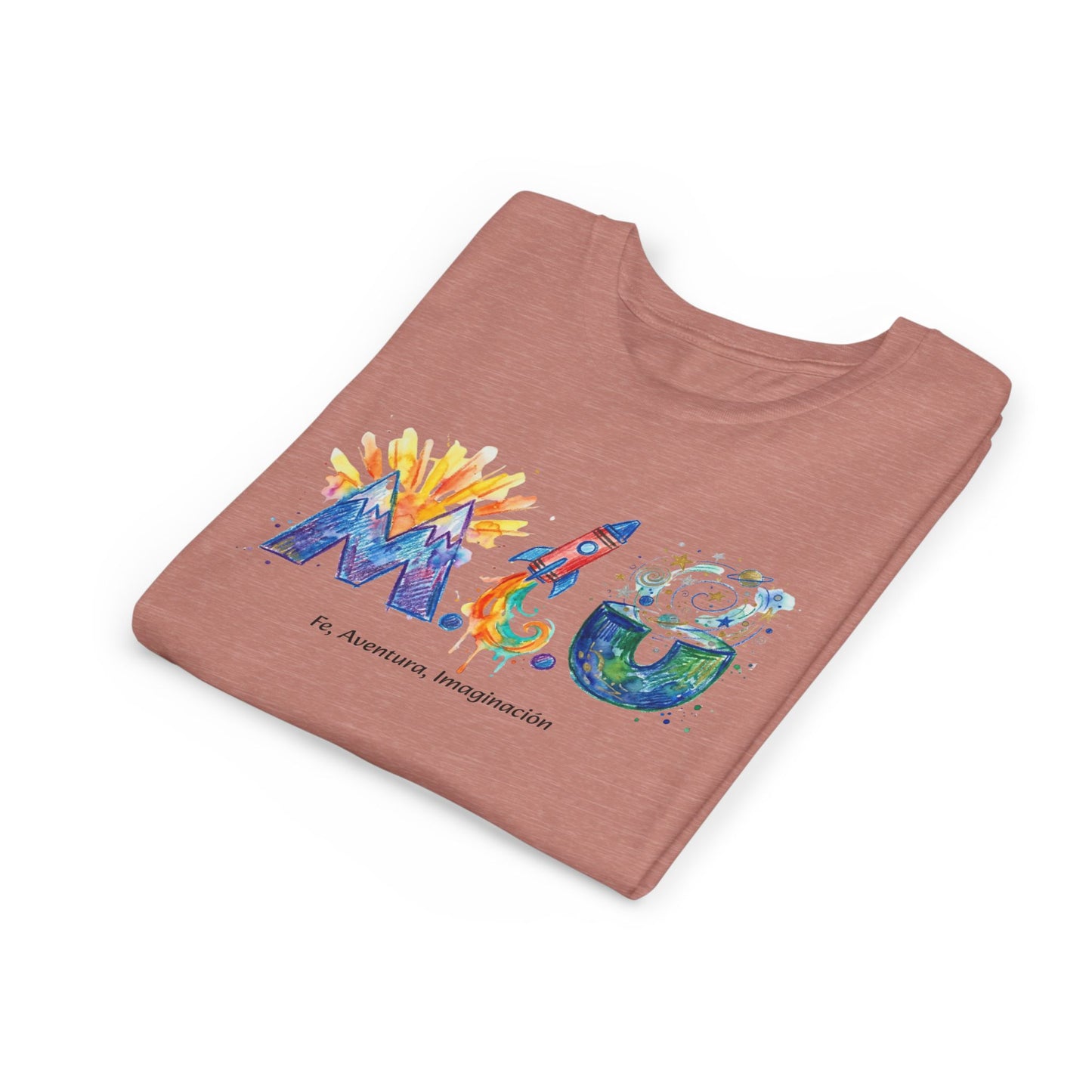 Camiseta Unisex Niños M.I.U — Logo Cohete & Volcán | Fe, Aventura, Imaginación