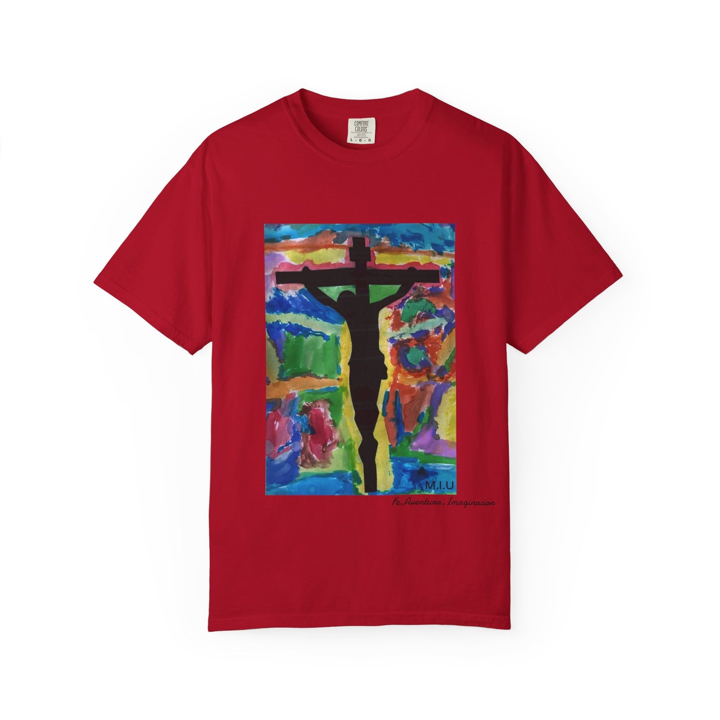 M.I.U Faith Tee — Watercolor Crucifix Art by Matías