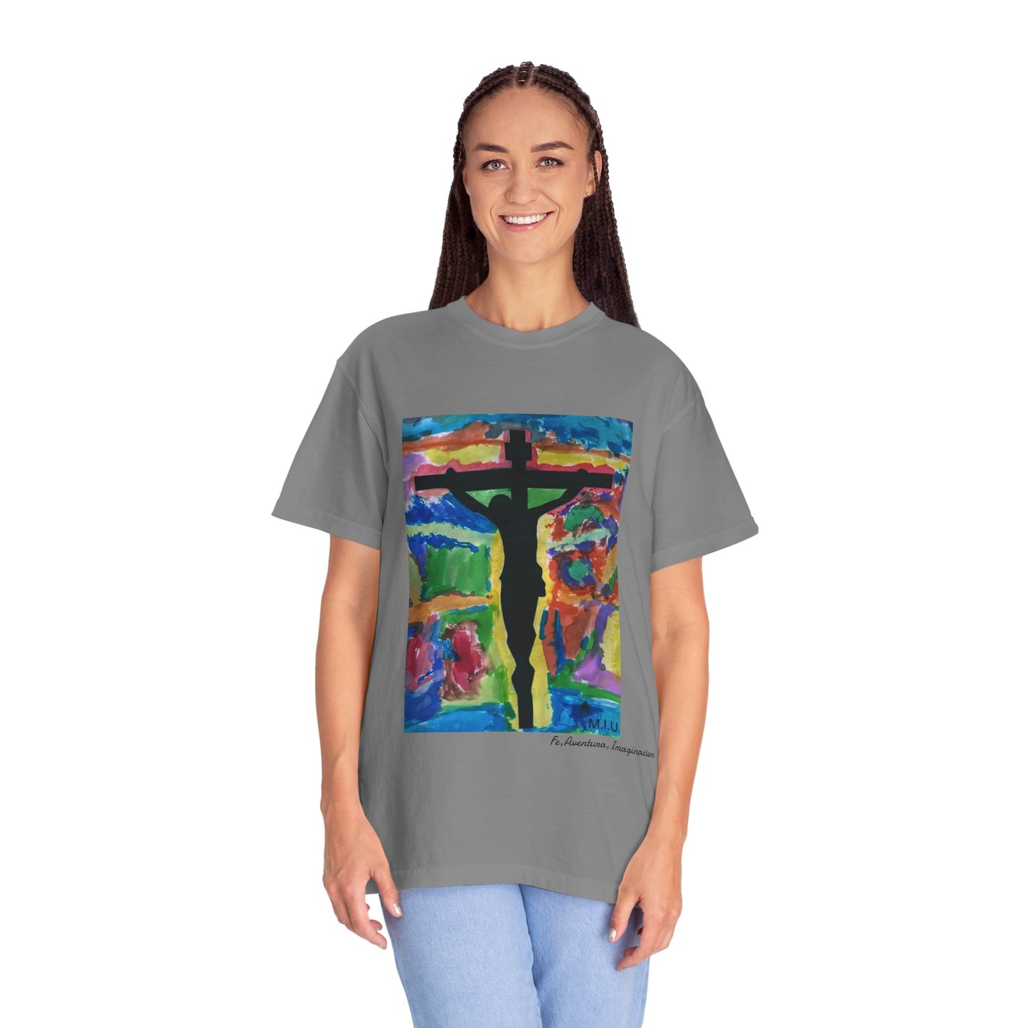 M.I.U Faith Tee — Watercolor Crucifix Art by Matías