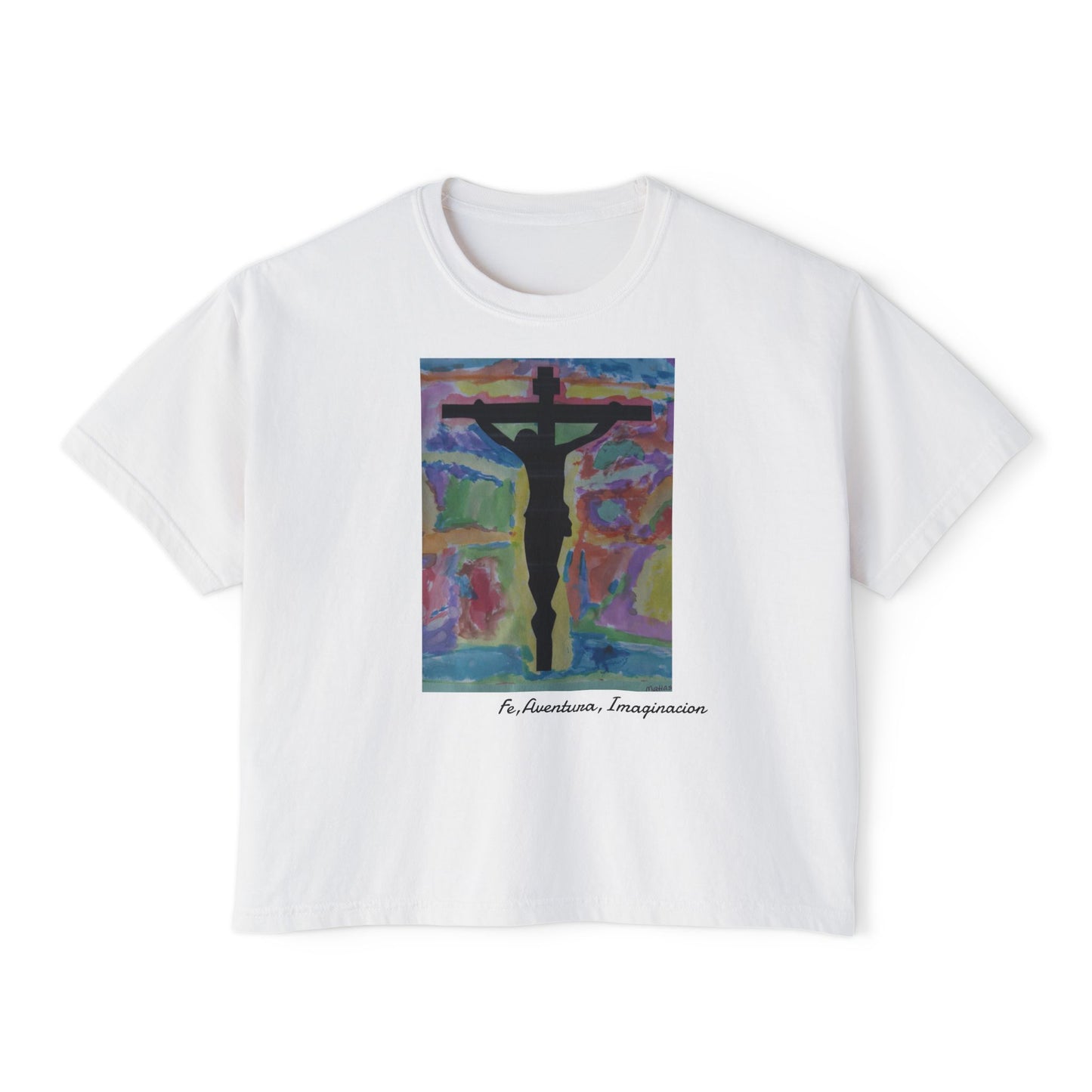 M.I.U Women’s Boxy Tee — Watercolor Faith Art by Matías