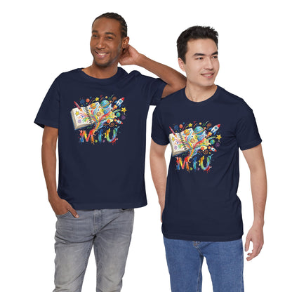 Camiseta Unisex Adulto M.I.U — Logo Libro & Universo | Fé, Aventura, Imaginación