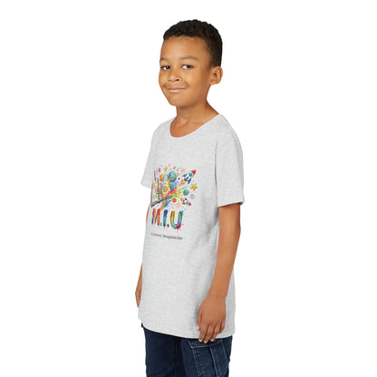 Camiseta Unisex Niños M.I.U — Logo Libro & Universo | Fe, Aventura, Imaginación