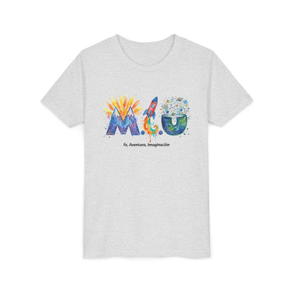 Camiseta Unisex Niños M.I.U — Logo Cohete & Volcán | Fe, Aventura, Imaginación