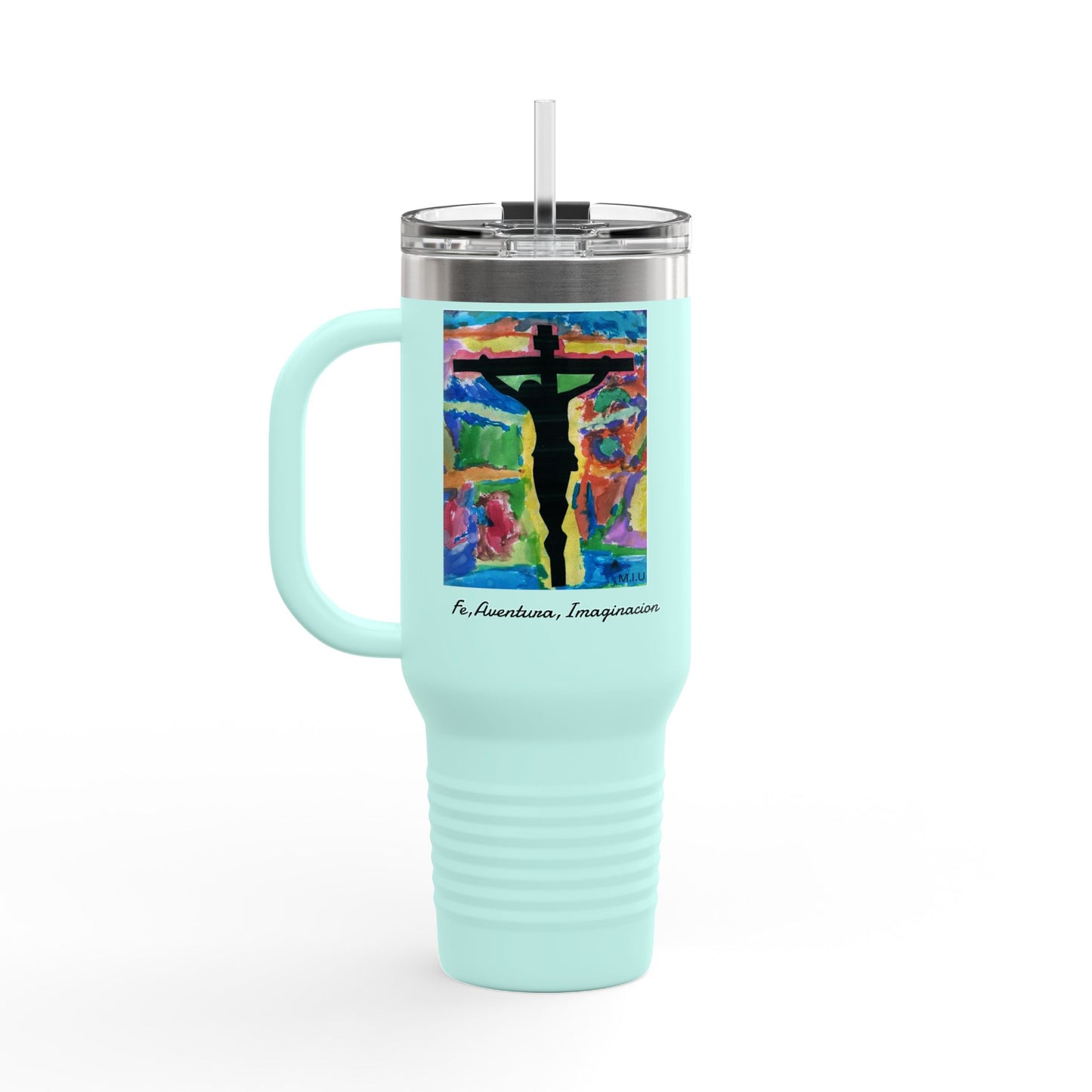 M.I.U Faith Travel Mug 40oz — Crucifix Watercolor Art by Matías