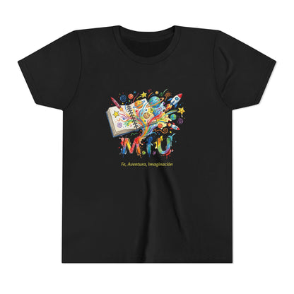 Camiseta Unisex Niños M.I.U — Logo Libro & Universo | Fe, Aventura, Imaginación