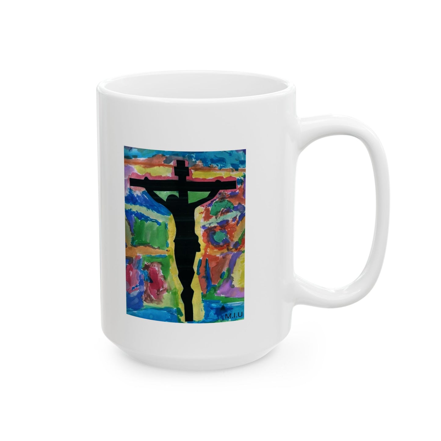 M.I.U Faith Mug — Crucifix Watercolor Art by Matías