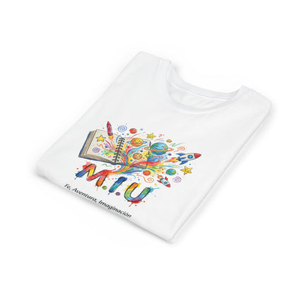 Camiseta Unisex Niños M.I.U — Logo Libro & Universo | Fe, Aventura, Imaginación