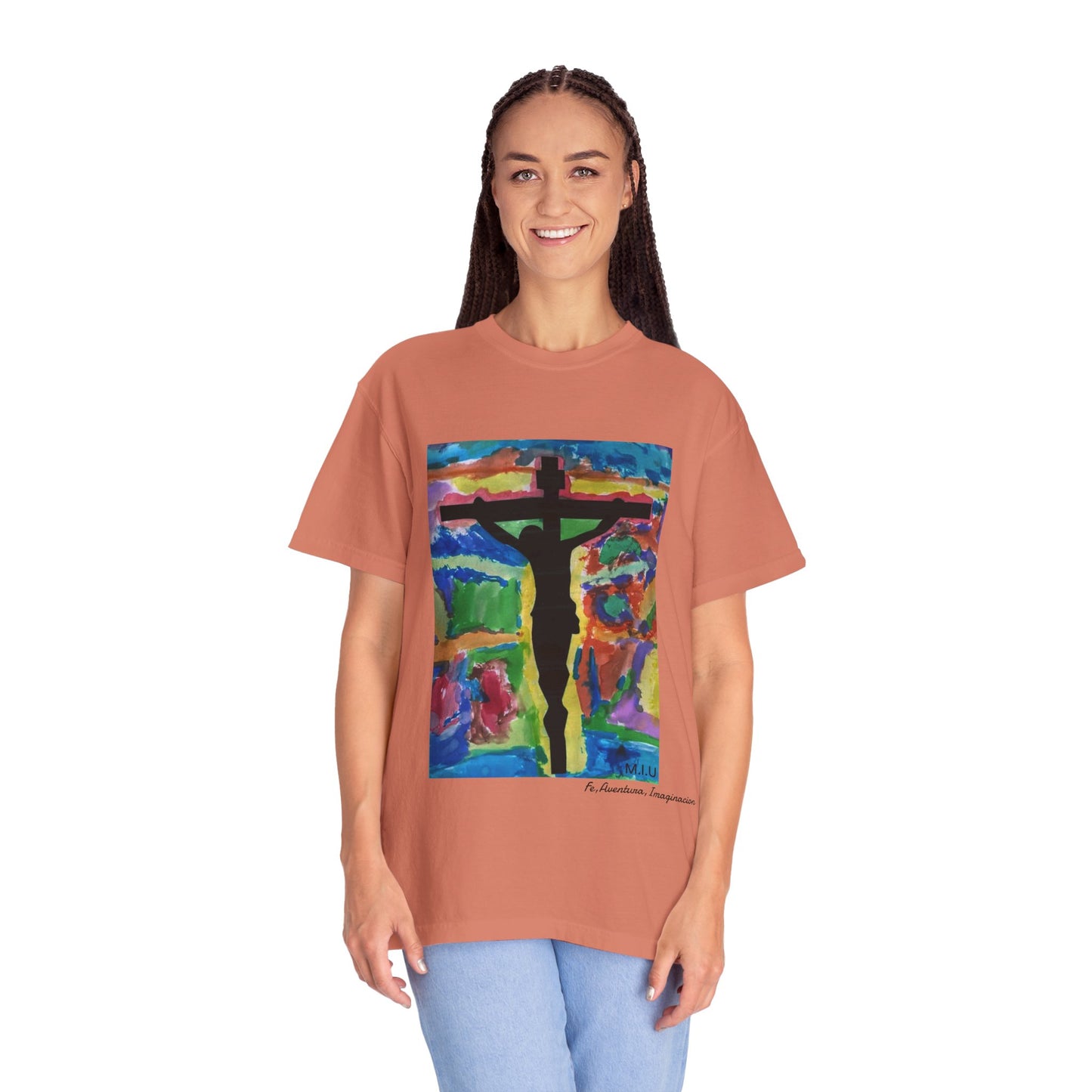 M.I.U Faith Tee — Watercolor Crucifix Art by Matías