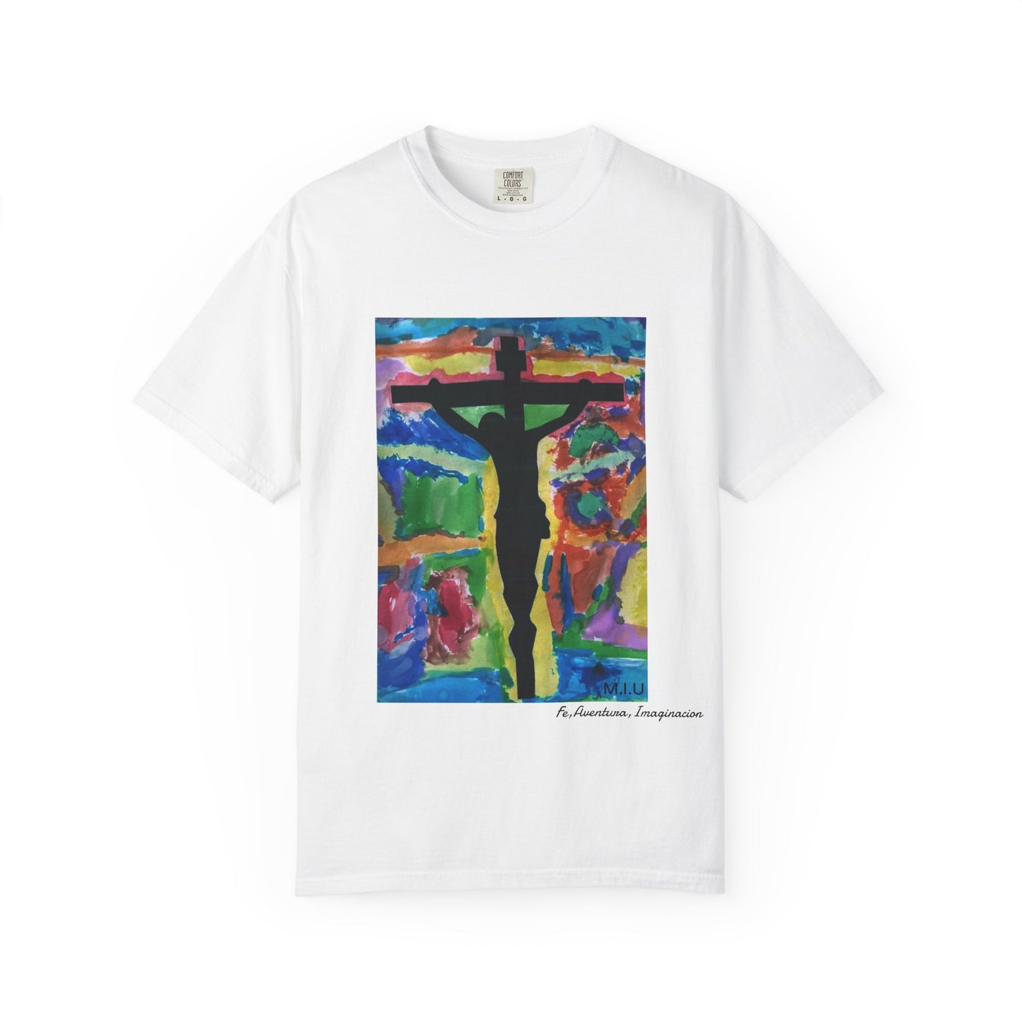 M.I.U Faith Tee — Watercolor Crucifix Art by Matías